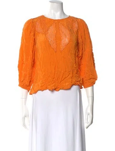 Pre-owned Farm Rio Crew Neck Three-quarter Sleeve Blouse In Orange