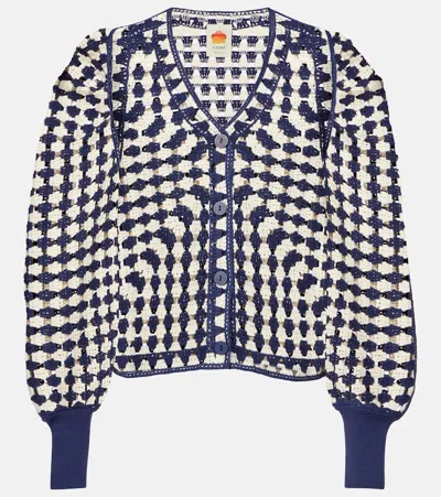Farm Rio Crocheted Cotton-blend Cardigan In Blue