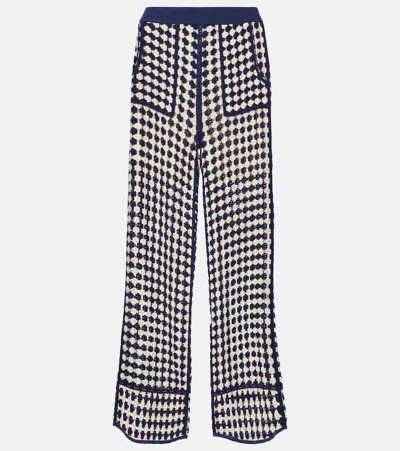 Farm Rio Crocheted Cotton-blend Wide-leg Pants In Blue