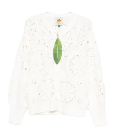 Farm Rio Crochet Floral Cardigan In White