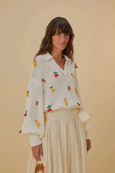 Farm Rio Crochet Fruit Blouse White