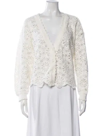 Pre-owned Farm Rio Crochet Lace Pattern Sweater In White
