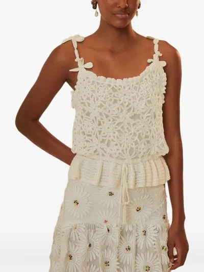 Farm Rio Flowers Crochet Top In White