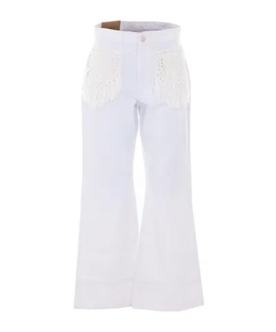Farm Rio Crochet Trim Wide-leg Jeans In White