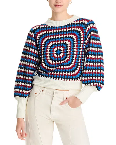 Farm Rio Crocheted Balloon Sleeve Sweater In Multi