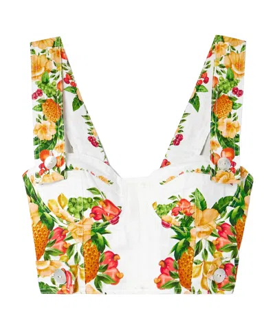 Farm Rio Cropped Printed Linen Top In Multi