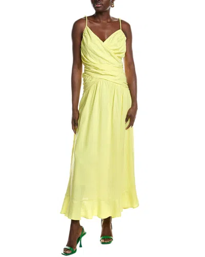 Farm Rio Cross Over Linen-blend Maxi Dress In Yellow
