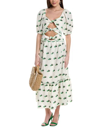 chinese dress ladies Farm Rio Cutout Floral-print Linen-blend Midi Dress