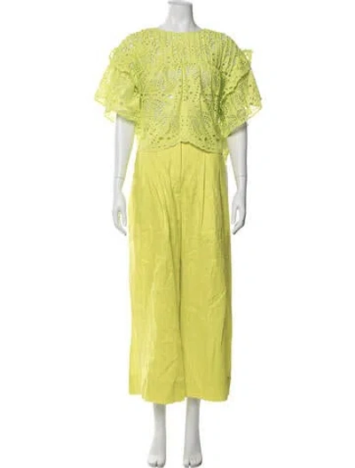 Pre-owned Farm Rio Cutout Accent Pant Set In Yellow