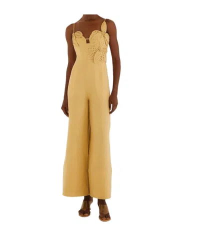 Farm Rio Cutout Floral Wide-leg Jumpsuit In Nude
