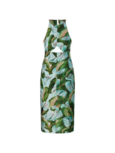 Farm Rio Cut-out Floral-print Midi Dress In Green
