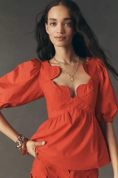 Farm Rio Cutout Hearts Blouse In Red