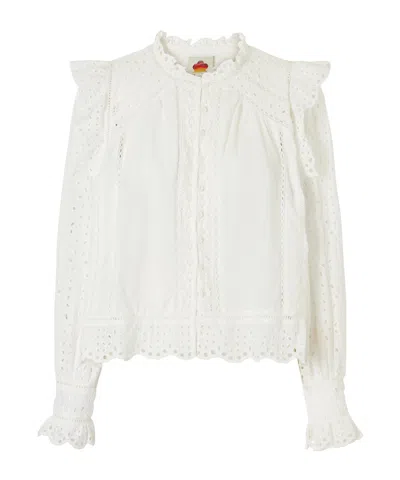 Farm Rio Ruffled Broderie Anglaise-trimmed Cotton Blouse In White