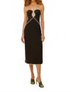 Farm Rio Contrast Detail Center Cutout Linen Blend Midi Dress In Black