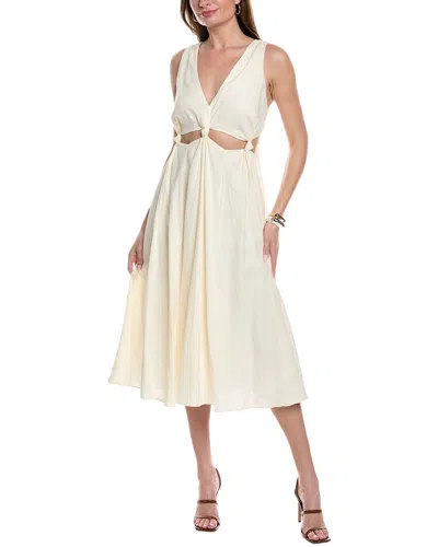 knee length dresses for ladies Blue Floral Linen Sleeveless Fit & Flare Midi Dress L / Baby Blue / Shell: 40.4% Viscose 33.9% Lyocell 15.7% Nylon 10 % Linen Lining: 100% Recycled