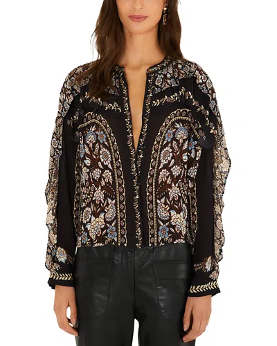Farm Rio Daniela Band Collar Blouse In Black