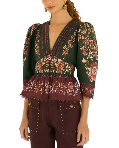 Farm Rio Daniela Cotton Peplum Blouse In Multi