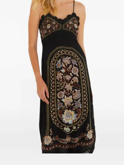Farm Rio Daniela Lace Sleeveless Midi Dress In Black