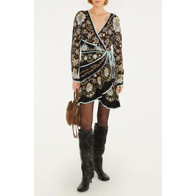 Farm Rio Daniela Wrap Minidress In Daniela Black
