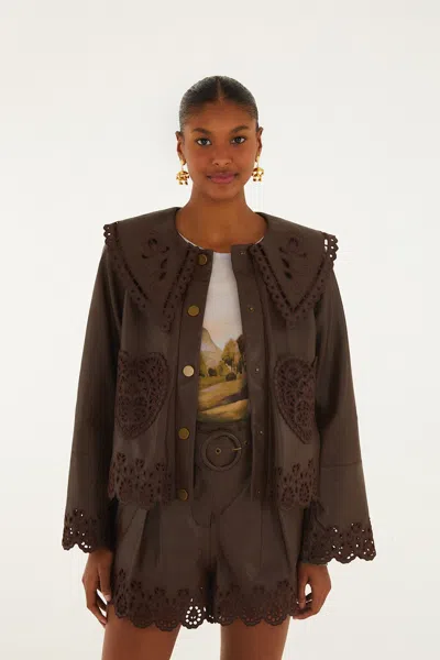 Farm Rio Dark Brown Hearts Richelieu Leather Jacket