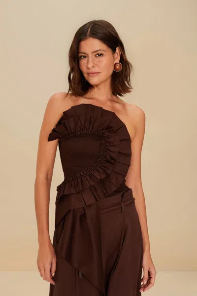 Farm Rio Dark Brown Smocked Organic Cotton Top