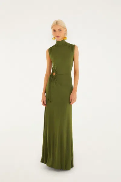 Farm Rio Dark Green High Neck Cut-out Maxi Dress