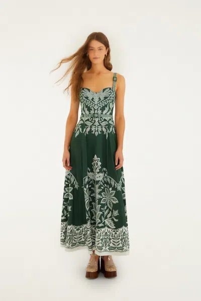 Farm Rio Miranda Buckles Floral Belted Midi Dress In Green