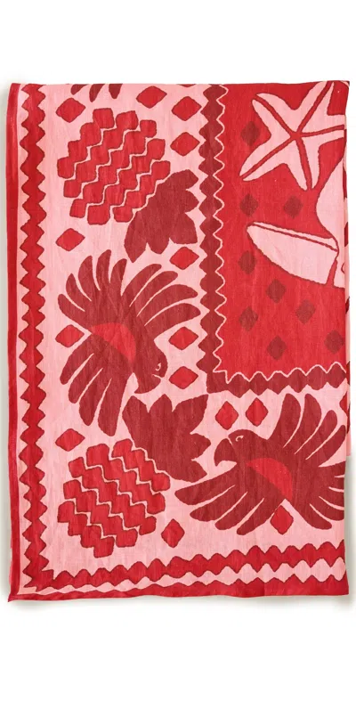Farm Rio Day And Night Scarve Go Tropical Tablecloth Red