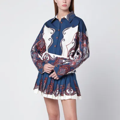 FARM RIO FARM RIO | DEEP BLUE AND SAND SHIRT WITH ARABESQUE PRINT
