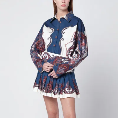 Farm Rio Deep Blue And Sand Shirt With Arabesque Print In Black