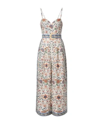 Farm Rio Delhi Floral Linen Jumpsuit In Brown