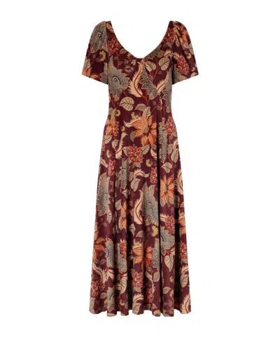Farm Rio Delhi Printed Velvet Midi Dress In Brown