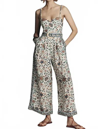 Farm Rio Delhi Sleeveless Sweetheart Linen Jumpsuit In Light Pink
