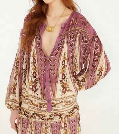 Farm Rio Delicate Ainika Smocking Long Sleeve Blouse In Pink