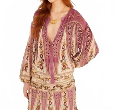 Farm Rio Delicate Ainika Smocking Long Sleeve Blouse In Sand In Brown