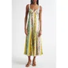 Farm Rio Delicate Floral Stripes Midi Dress