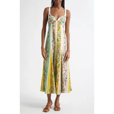 Farm Rio Delicate Floral Stripes Multicolor Sleeveless Gore Dress Delicate Floral Stripes Multi In Green
