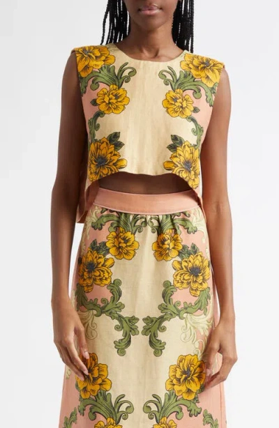 FARM RIO FARM RIO DELICATE FLOWER ARABESQUE LINEN TOP