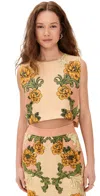 Farm Rio Delicate Flower Arabesques Pink Cropped Top Delicate Flower Arabesques Pink In Delicate Flower Arabesques Pink
