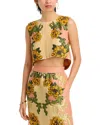 Farm Rio Delicate Flower Arabesques Pink Cropped Top Delicate Flower Arabesques Pink In Flower Arabesques Pink
