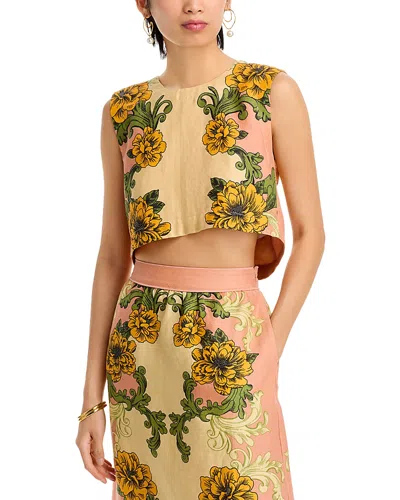 FARM RIO DELICATE FLOWER LINEN ARABESQUE TOP