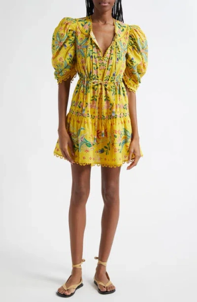 Farm Rio Delicate Flowers Cotton Minidress In Yellow