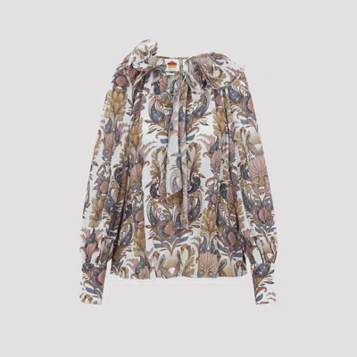 Farm Rio Delicate Flowers Stripes Blouse In Gray