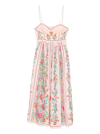 Farm Rio Delicate Forest Floral-print Pleated Maxi Dress In Pink