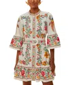 Farm Rio Off-white Delicate Forest Scarves Organic Cotton Mini Dress