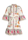 Farm Rio Off-white Delicate Forest Scarves Organic Cotton Mini Dress