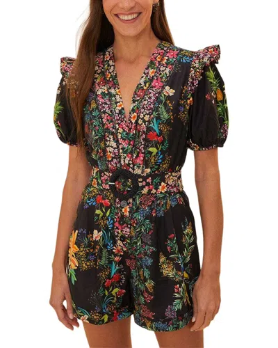 Farm Rio Delicate Forest Scarves Black Romper