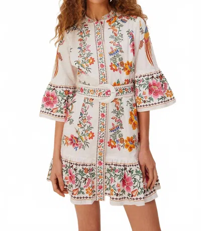 Farm Rio Off-white Delicate Forest Scarves Organic Cotton Mini Dress