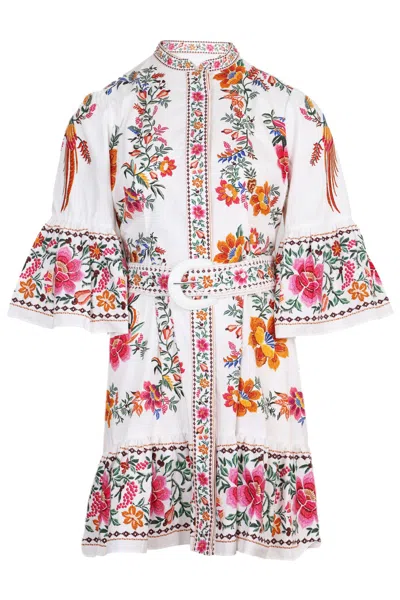 Farm Rio Delicate Forest Scarves Off-white Mini Dress