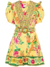 Farm Rio Delicate Fruit Garden Cotton Mini Dress In Yellow